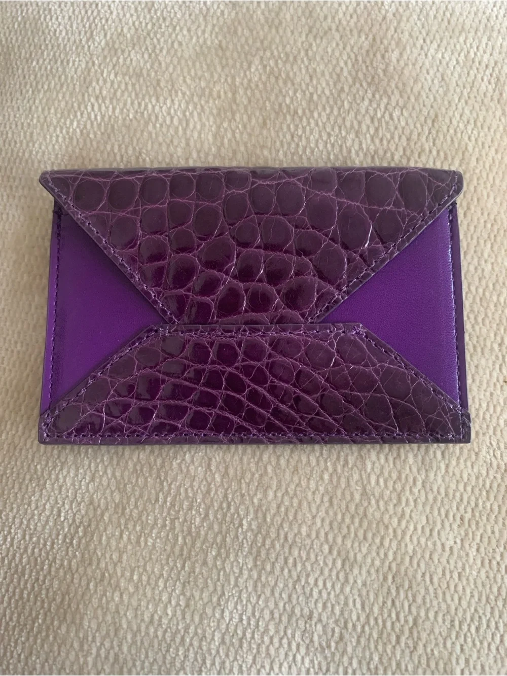 Handmade in USA Glazed Shiny Alligator Genuine Leather Envelope Credit Card Case